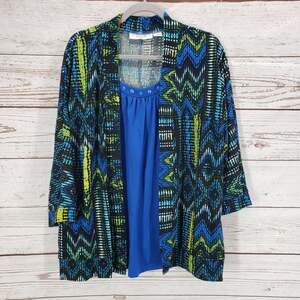 Sag Harbor Women's Blue Knit Beaded Tank Top Jacket Size 1X
